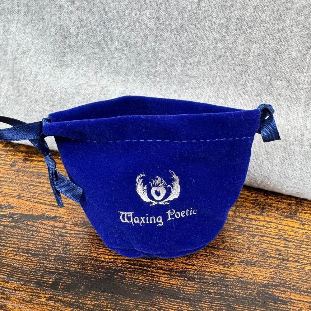 Waxing Poetic Drawstring Pouch Blue Velvet Jewelry‎ Gift Bag Vintage Logo